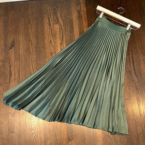 Zara Pleaded Long Asymmetrical Green Skirt